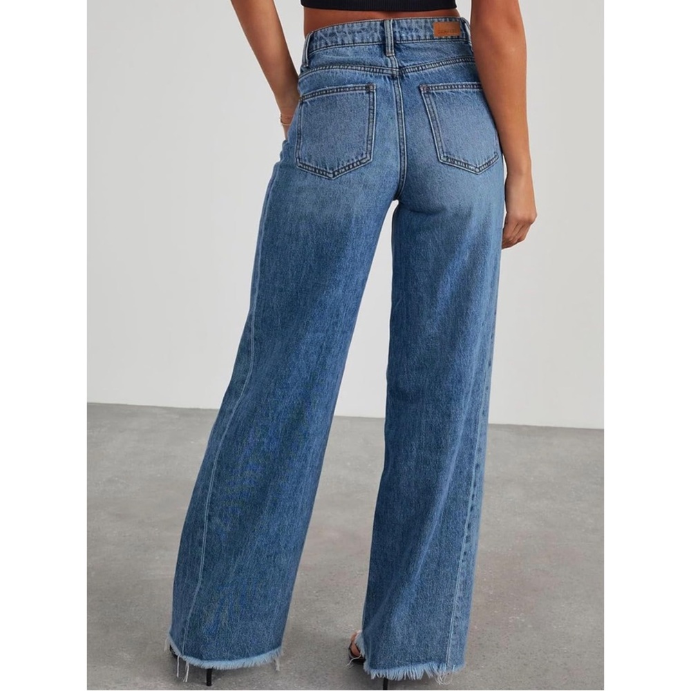 Sidefeel Women's Wide Leg Jeans High Waisted Strechy Raw Hem Denim Pants Size 18 - Picture 2 of 8